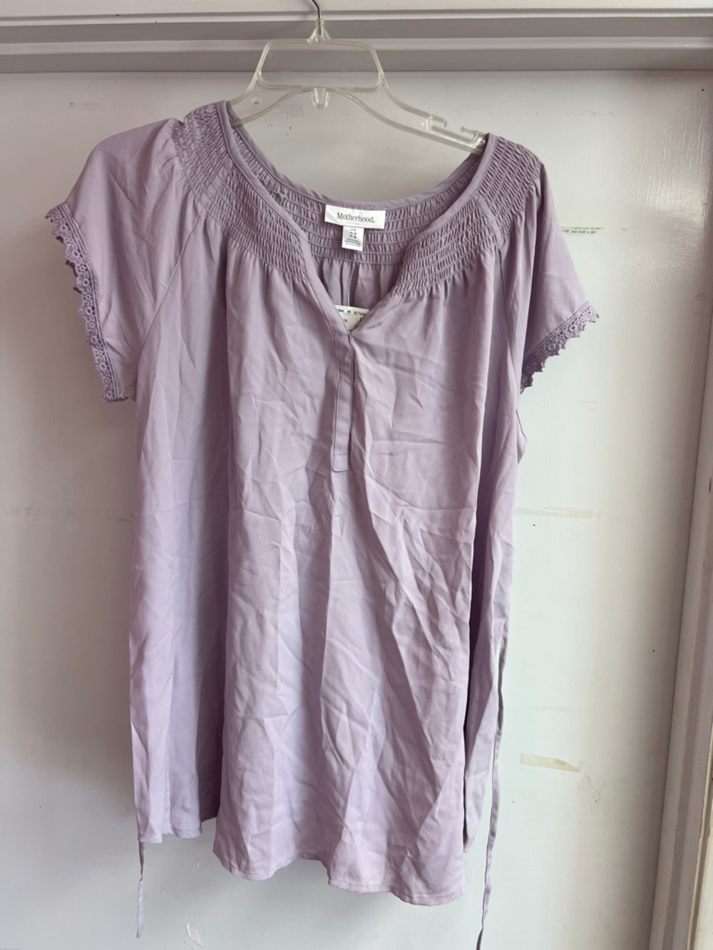 Motherhood Lavender Short Sleeve Smocked Nursing Tunic